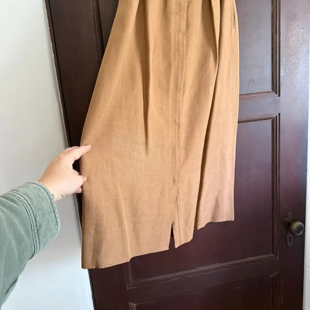 1950s Vintage NEIMAN MARCUS | Dupioni Silk Light Brown Tulip Skirt  | Size 2